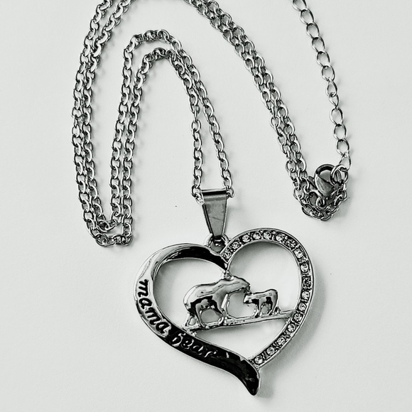 Mother's Day Gift - Mama Bear Rhinestone Silver tone Heart Charm Necklace - NWT - Picture 3 of 10